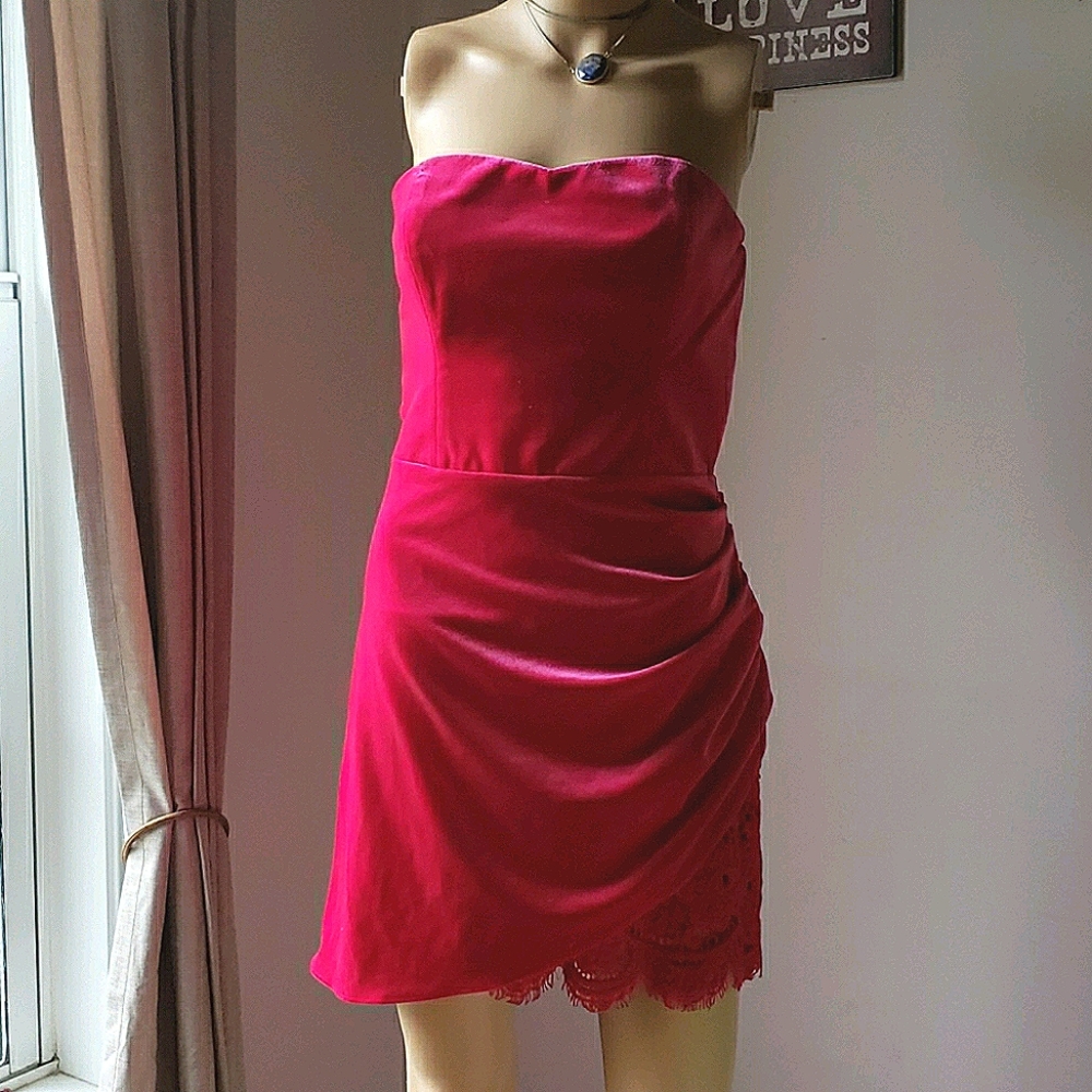 Amanda Uprichard Pink Velvet Lace Slit Dress